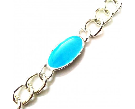 Flat Slim Blue Stone Bracelet Wristlet Wristband Band Charms Fashion Men Women